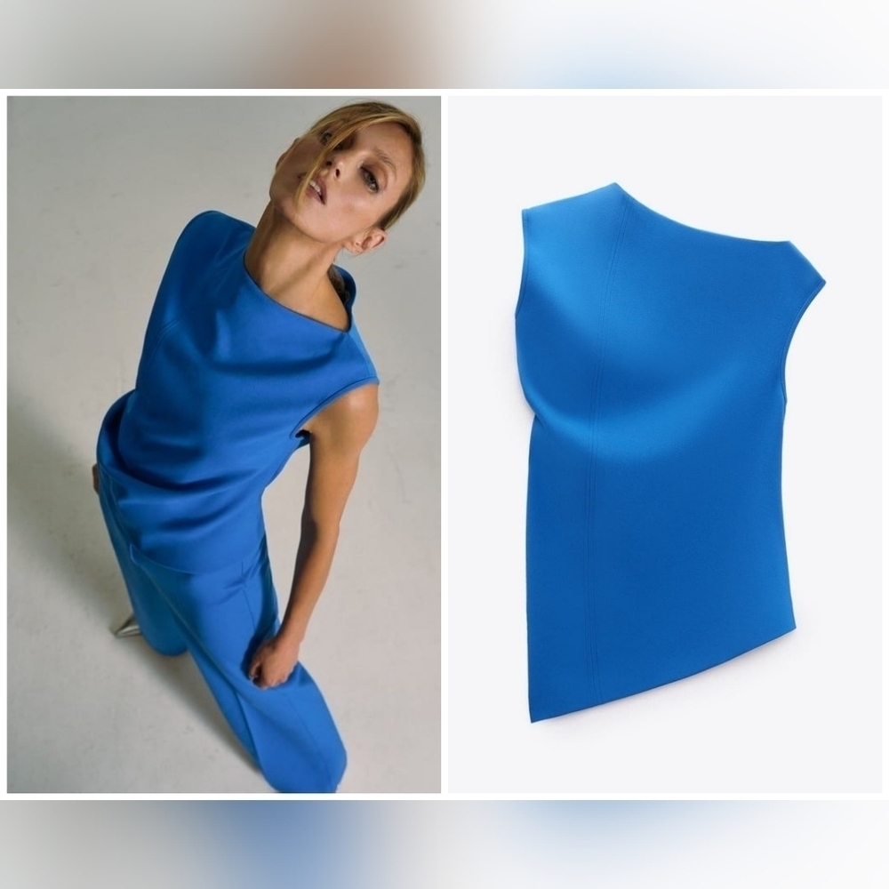 Zara Blue Asymmetric Top